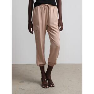 New York & Company High Waisted Cargo Jogger Ankle Pants Taupe L NWT